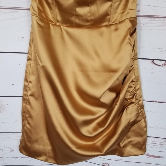 Naked Wardrobe | The Statement Gold Satin Mini Dress NEW - Picture 3 of 6